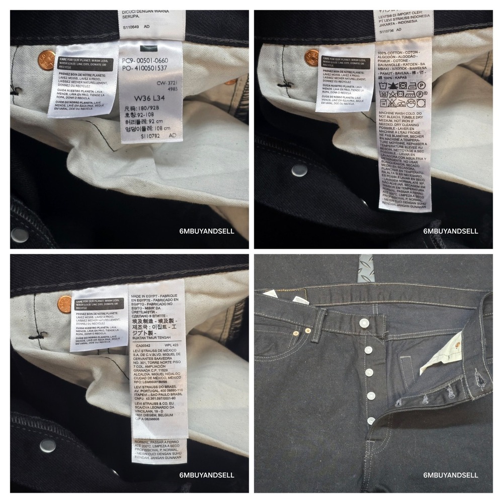 Levis 501 Original Fit Mens Black Straight Leg Button Fly Jeans 36x34 00501-0660 - Picture 8 of 16